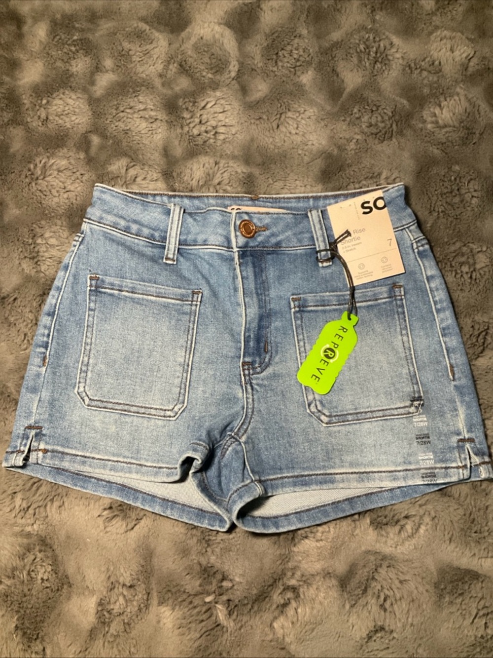 SO Light Wash High-Rise Patch Pocket Denim Shorts